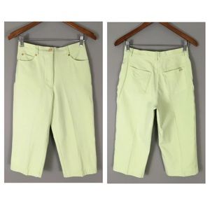 ST JOHN SPORT Green Crop Stretch Jeans Pants Size 4 Flat Front Gold Hardware USA